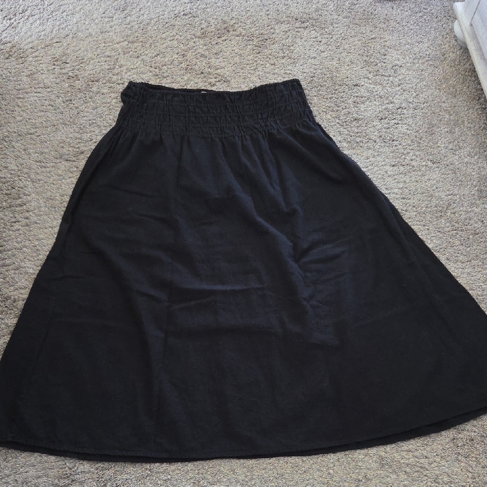 Abercrombie & Fitch Black Midi Linen Blend Black Dress